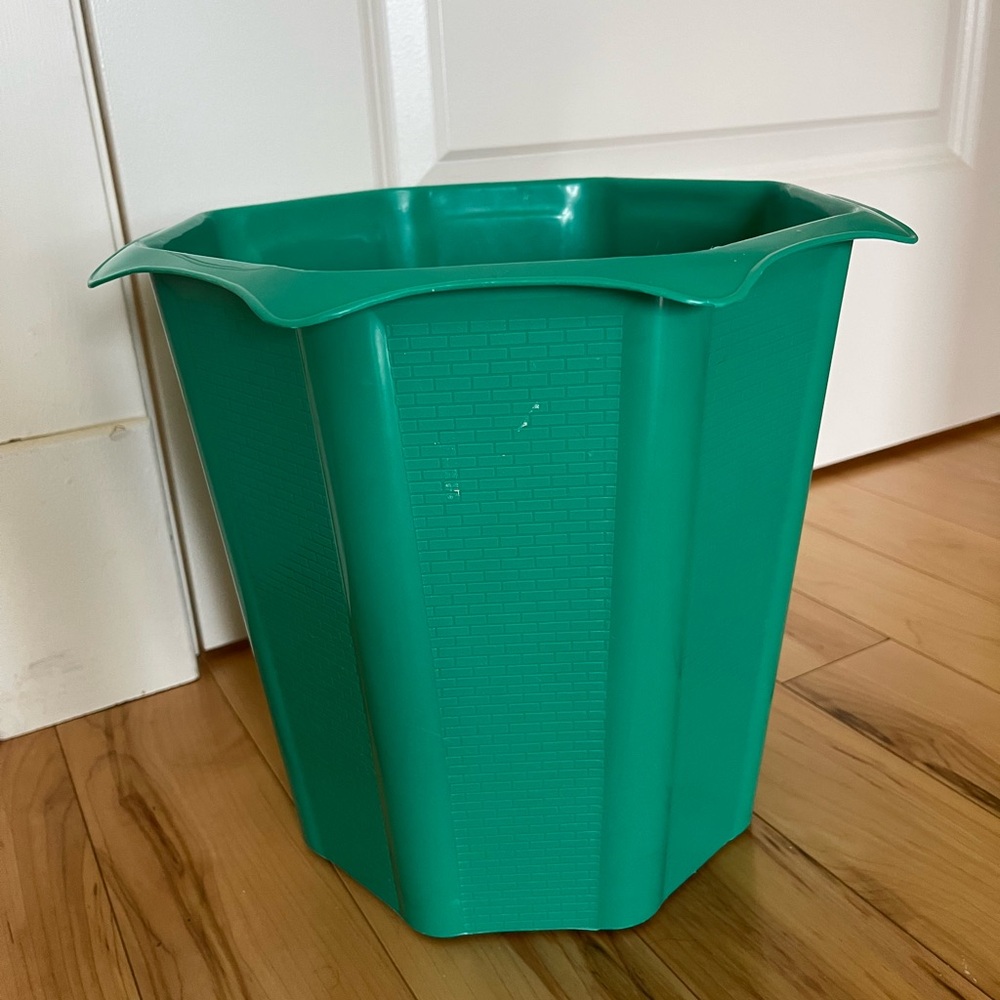 Vintage green “fluted” style trash can waste bin